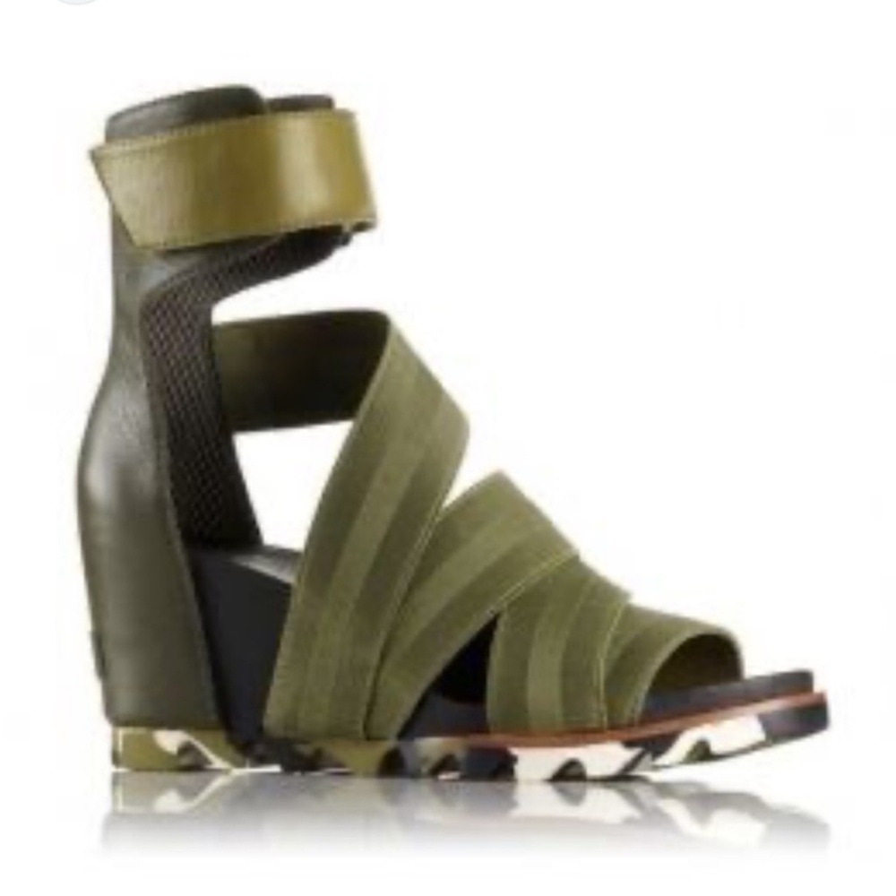 Sorel Olive Strappy Wedge Sandal with Ankle Cuff - Picture 2 of 4
